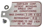 Mopar E-body A/c Data Tag RV-2 Compressor Cuda Challenger Polara 300 Gtx. Fixed Price $14.99.