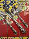 Oneida Modern Baroque Silverplate W/golden Accents 3 Pcs 1969 New Stock. Fixed Price $32.00.