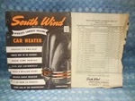 1947 South Wind Car Heater Original Sales Brochure And Price List. Fixed Price $20.99.
