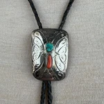 Vintage Native American Sterling Silver Butterfly Turquoise & Coral Bolo Tie. Fixed Price $280.25.